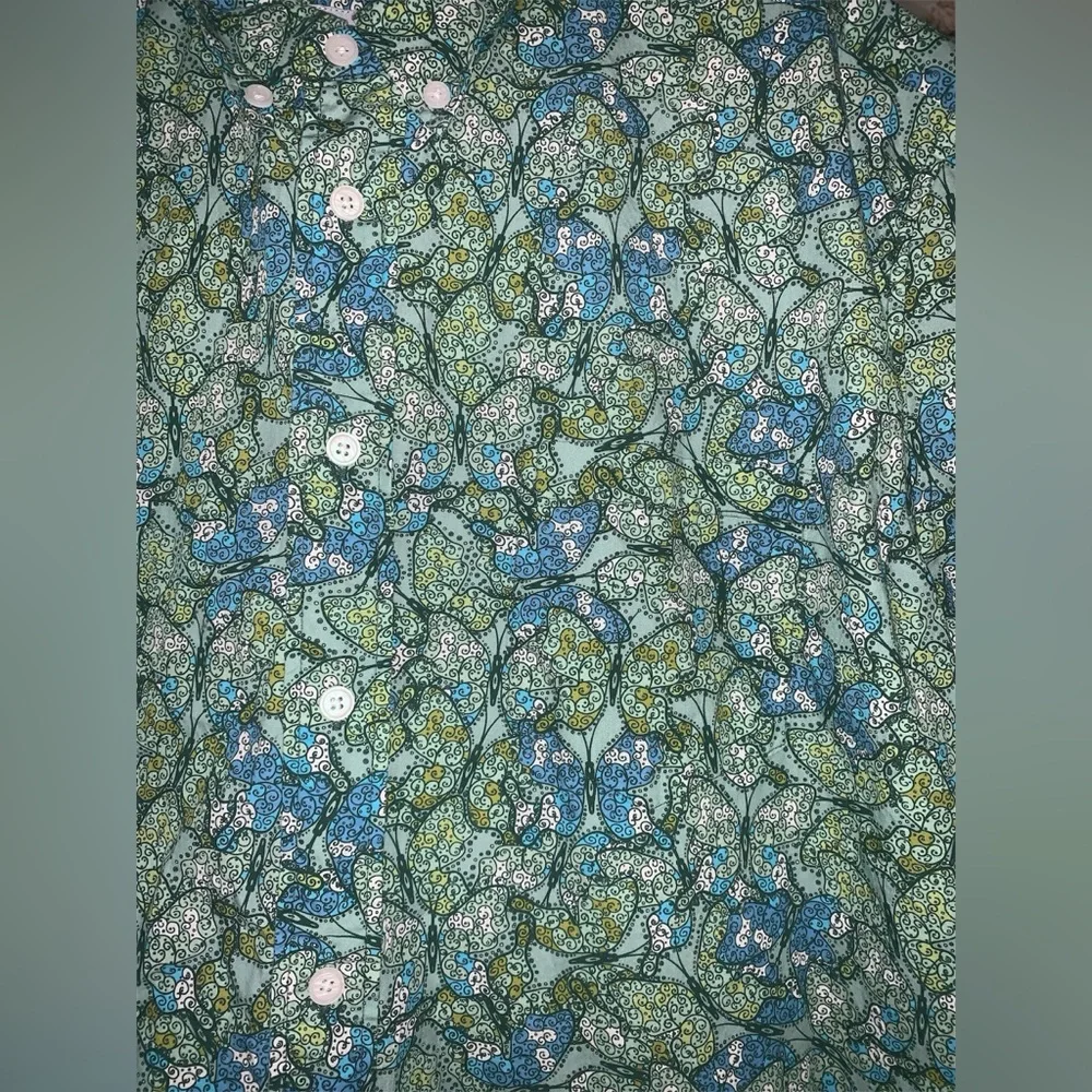 Bonlax Short Sleeve Button Down Shirt In Green Butterfly Print‎ Size 2XL